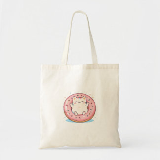 Bolsa Tote Gato Fofo em Design Kawaii de Donut Doce