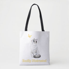 Bolsa Tote Gato Fofo Fácilmente Distraído e Design de Borbole