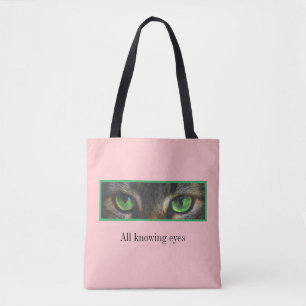 Bolsa Tote Gato fofo olhos verdes sobre rosa coral