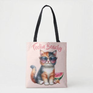 Bolsa Tote Gato Fofo Sentindo-se Praiano