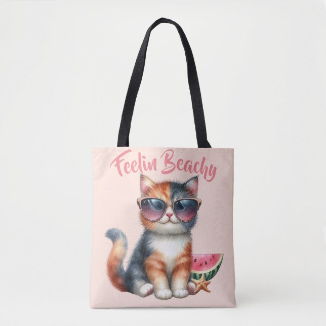 Bolsa Tote Gato Fofo Sentindo-se Praiano (Frente)