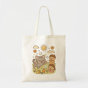 Bolsa Tote Gato Gatinho Kawaii Bonito Brincando com Bolhas de