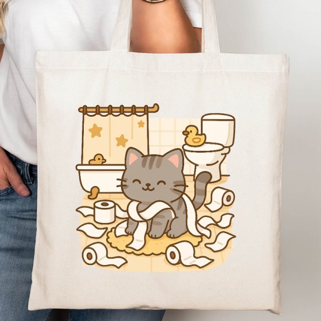 Bolsa Tote Gato Gatinho Kawaii Bonito Brincando com Rolos de  (Criador carregado)