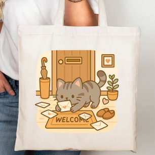 Bolsa Tote Gato Gato Bestial Kawaii Brincando com Letras