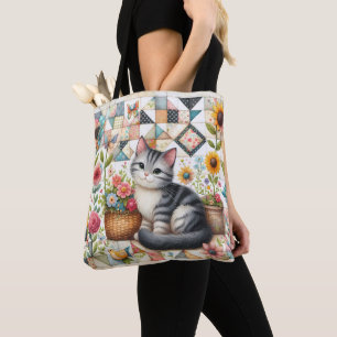 Bolsa Tote Gato Gato Gato Gato-de-Corte Floral na Arte de Cot