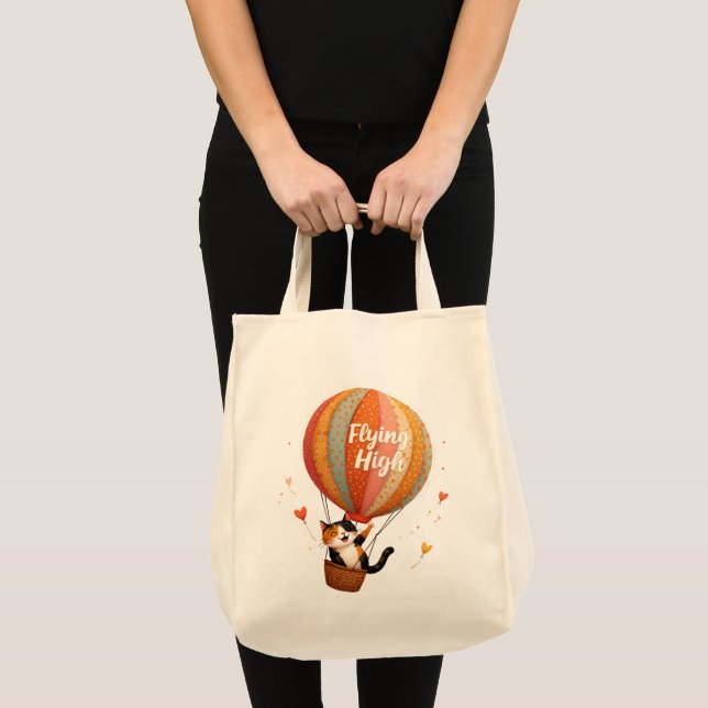 Bolsa Tote Gato Gato Gato-Quente Balão de Ar Quente, Arte Whi (Frente (produto))