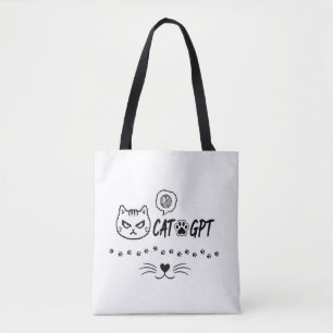 Bolsa Tote Gato GPT AI Engraçado Pixel Cat / Citação de Tecno