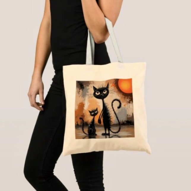 Bolsa Tote Gato Grande Gato Pequeno Halloween (100% natural material 100% cotton D: 15.75"l x 15.25"w 5 handle colors

)