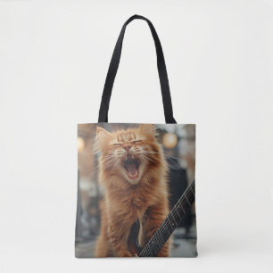 Bolsa Tote Gato Guitarrista Ruivo de Rock N Roll Rockstar