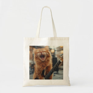Bolsa Tote Gato Guitarrista Ruivo de Rock N Roll Rockstar