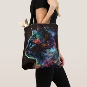 BOLSA TOTE GATO IMPRESSIONISTA DE GALÁXIA ESCURA COM ESTRELAS