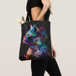 BOLSA TOTE GATO IMPRESSIONISTA DE GALÁXIA ESCURA COM ESTRELAS