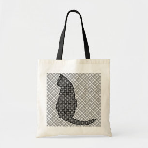 Bolsa Tote Gato Japonês - Impressão Kimono preto e branco