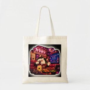 Bolsa Tote Gato Karaokê Japonês Luz Neon Cantando à Noite