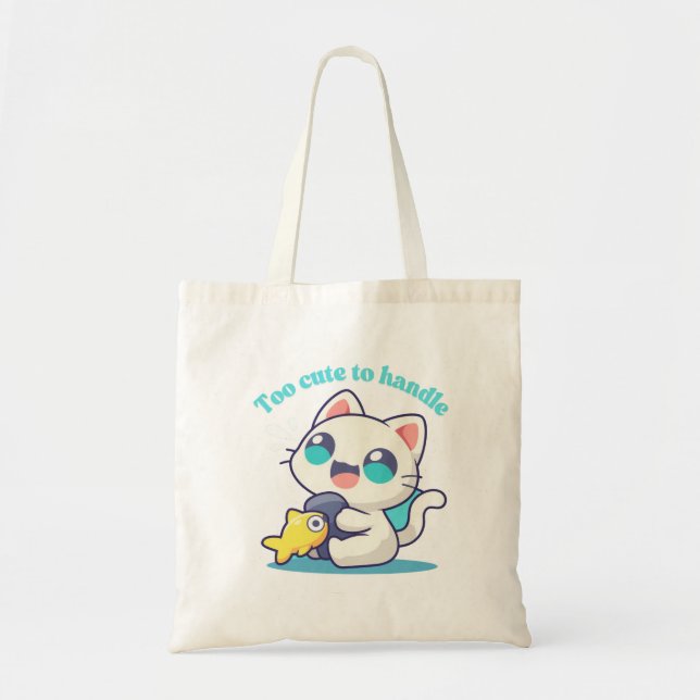 Bolsa Tote Gato Kawaii Bonito e Saco de Tota de Peixe (Frente)