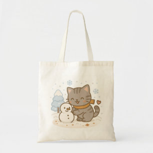 Bolsa Tote Gato Kawaii Cinto e Wonderland Inverno Snowman
