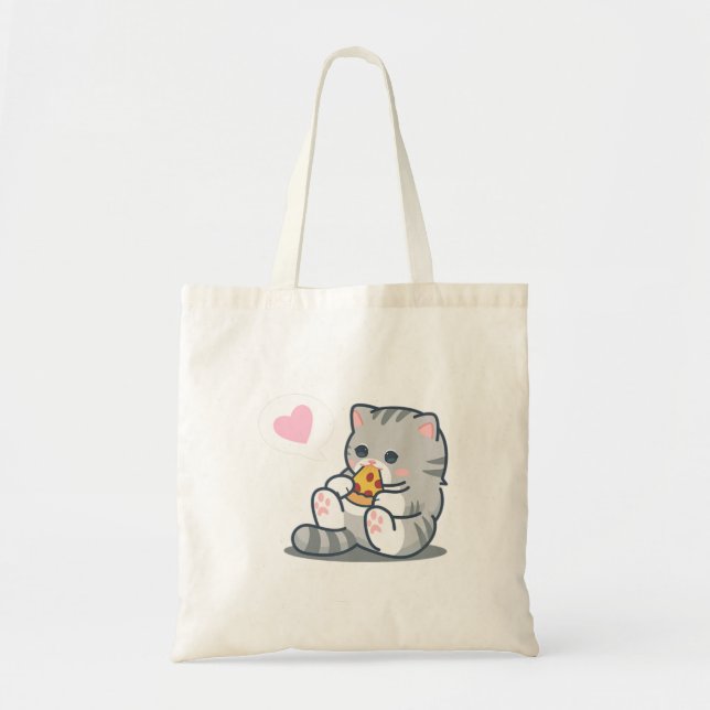 Bolsa Tote Gato Kawaii Gato Pizza Lover.png (Frente)
