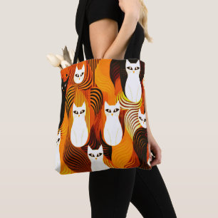 Bolsa Tote Gato laranja branco halloween