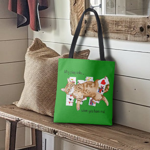 Bolsa Tote Gato Laranja Listrado Engraçado Jogando Paciência