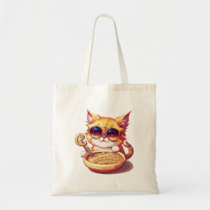 Bolsa Tote Gato Legal Comendo Macarrão com Óculos de Sol Eleg