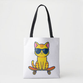 Bolsa Tote Gato Legal de Skate Usando Óculos de Sol Cartoon