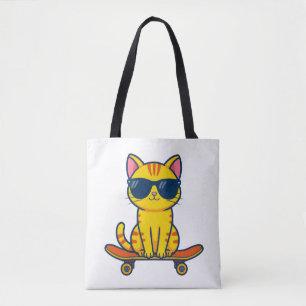 Bolsa Tote Gato Legal de Skate Usando Óculos de Sol Cartoon