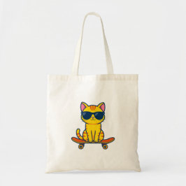 Bolsa Tote Gato Legal de Skate Usando Óculos de Sol Cartoon