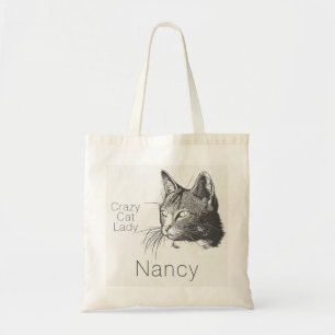 Bolsa Tote Gato Louco Artístico Personalizado Gato Dama Desen