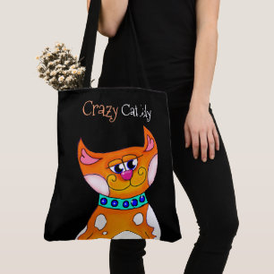 Bolsa Tote Gato Louco de Gato de Cartoon Gato Saco