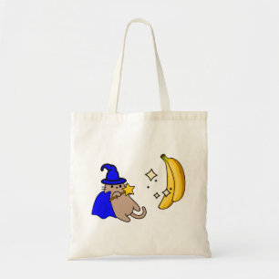 Bolsa Tote Gato-Mágico Criando Bananas com varinha mágica