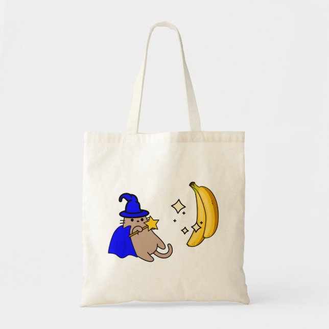 Bolsa Tote Gato-Mágico Criando Bananas com varinha mágica (Frente)