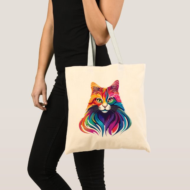 Bolsa Tote Gato Maine Coon Retrato Arco-Íris Cores (Frente (produto))
