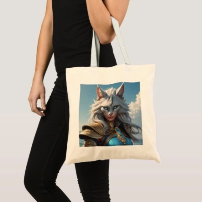 Bolsa Tote Gato Malvado de Olhos Azuis (100% natural material 100% cotton D: 15.75"l x 15.25"w 5 handle colors
)