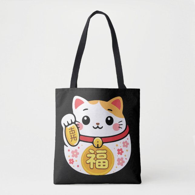 Bolsa Tote Gato - maneki nekko japonês sortudo (Frente)