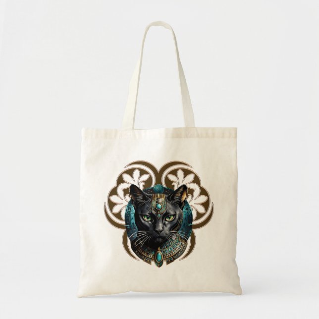 Bolsa Tote Gato místico do Egito, preto como a noite, (Frente)