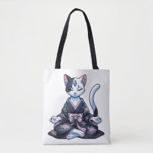 Bolsa Tote Gato Místico Meditando em Quimono Floral