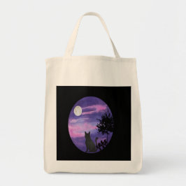 Bolsa Tote Gato Místico Sob a Lua – Água Noturna Roxa Sonhado