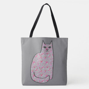 Bolsa Tote Gato Moderno do Século médio, Cinzas/Cinzas e Rosa