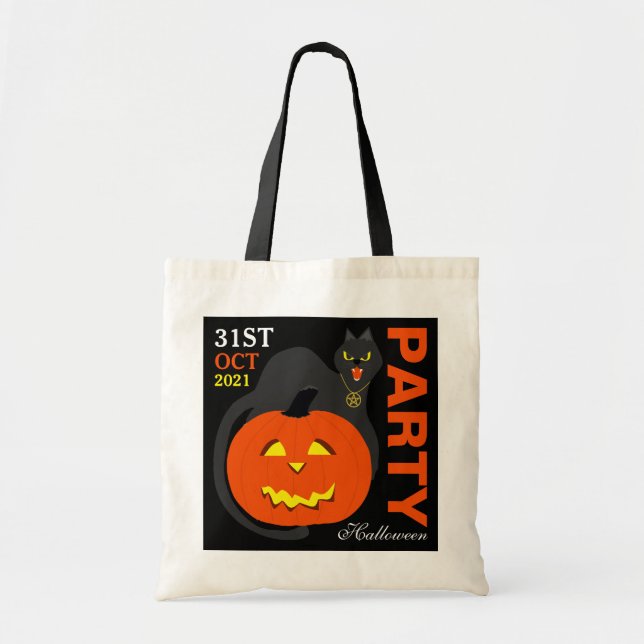 Bolsa Tote Gato na Abóbora, Halloween (Frente)