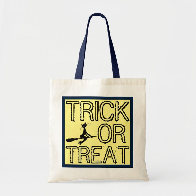 Bolsa Tote Gato Na Broomstick, Saco De Tote De Halloween (Frente)