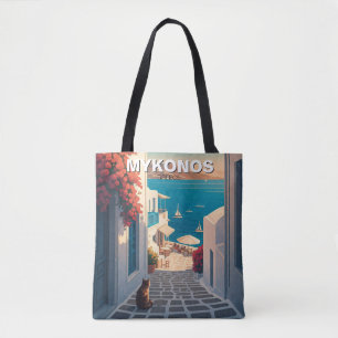 Bolsa Tote Gato na Grécia Mykonos Cyclades Viagem Sunset