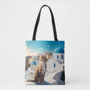 Bolsa Tote Gato na Grécia Santorini, Cíclades Viagem