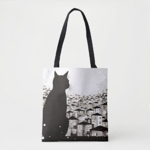 Bolsa Tote Gato Natureza Pacífica Estilo de Desenho de Prairi