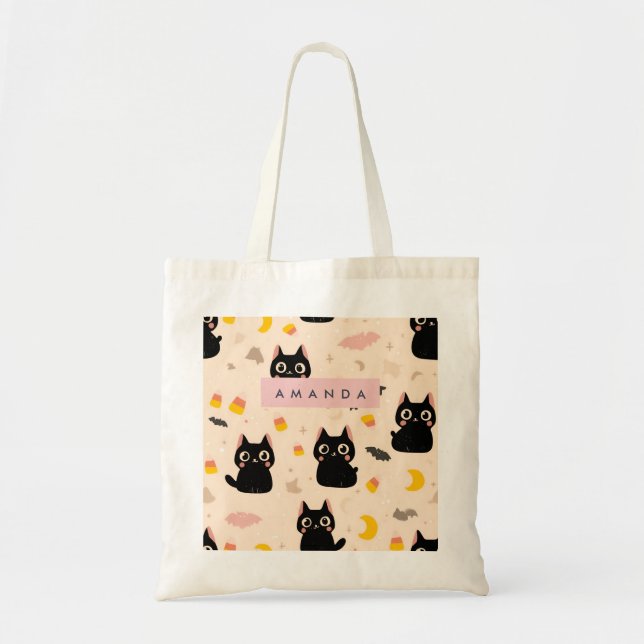 Bolsa Tote Gato Negro Bonito de Queda Personalizado (Frente)