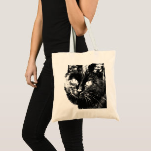 Bolsa Tote Gato Negro Bonito Negro Gato Gatinho Olhos Esboço