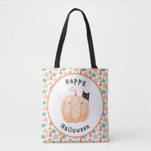 Bolsa Tote Gato Negro Bonito Purgando sobre um Halloween de A