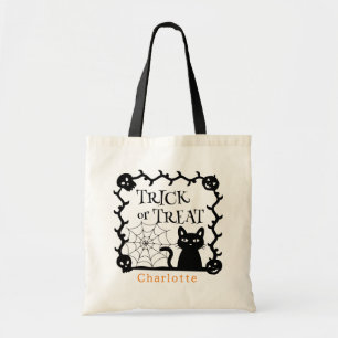 Bolsa Tote Gato Negro Caveira Personalizada Nome Trick Ou Tra