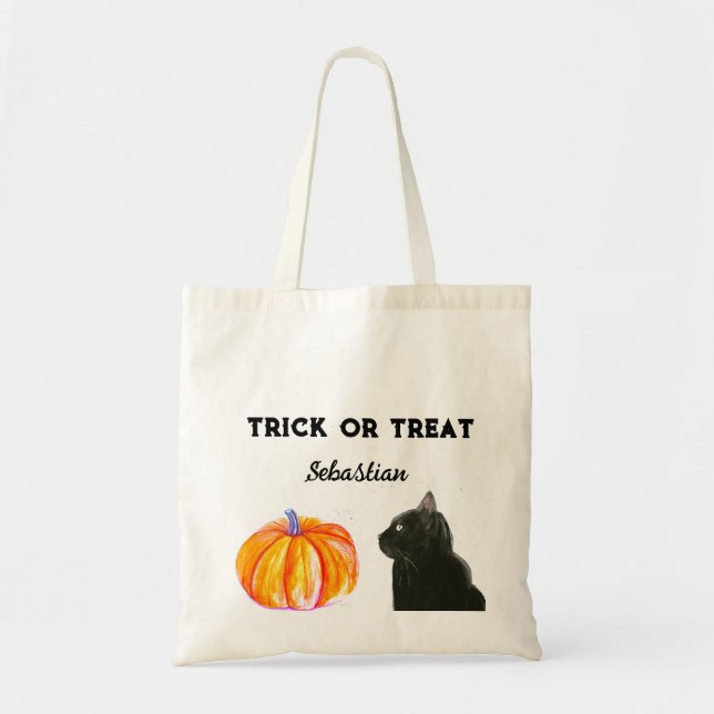 Bolsa Tote Gato Negro de Abóbora Bonito Moderno (Frente)