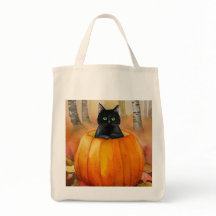 Gato Negro de Aquarela no Pumpkin Autumn Hall