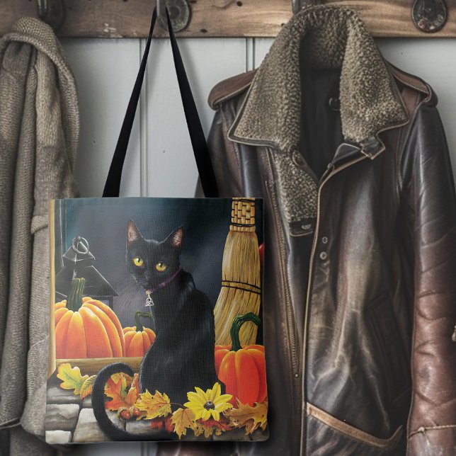 Bolsa Tote Gato Negro de Halloween (Criador carregado)